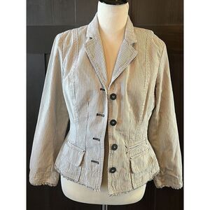 Nic Zoe Striped Blazer Jacket Women's Size 10 Button Front Frayed Hem
